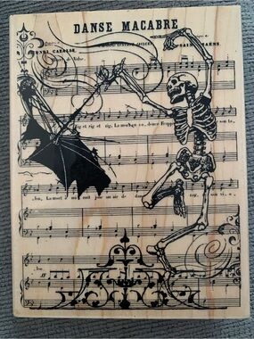 Stampendous! DANSE MACABRE Rubber Stamp Music Sheet Skeleton Halloween. Rare ⭐️